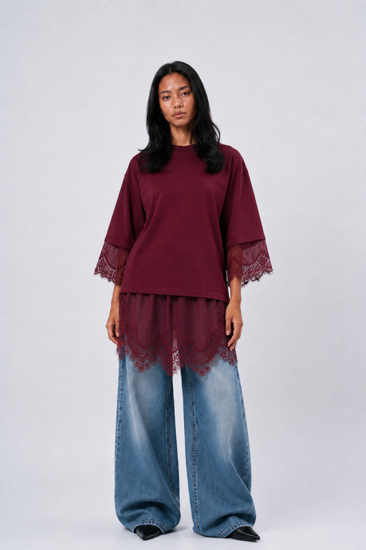 Long Sleeves Lace T-Shirt