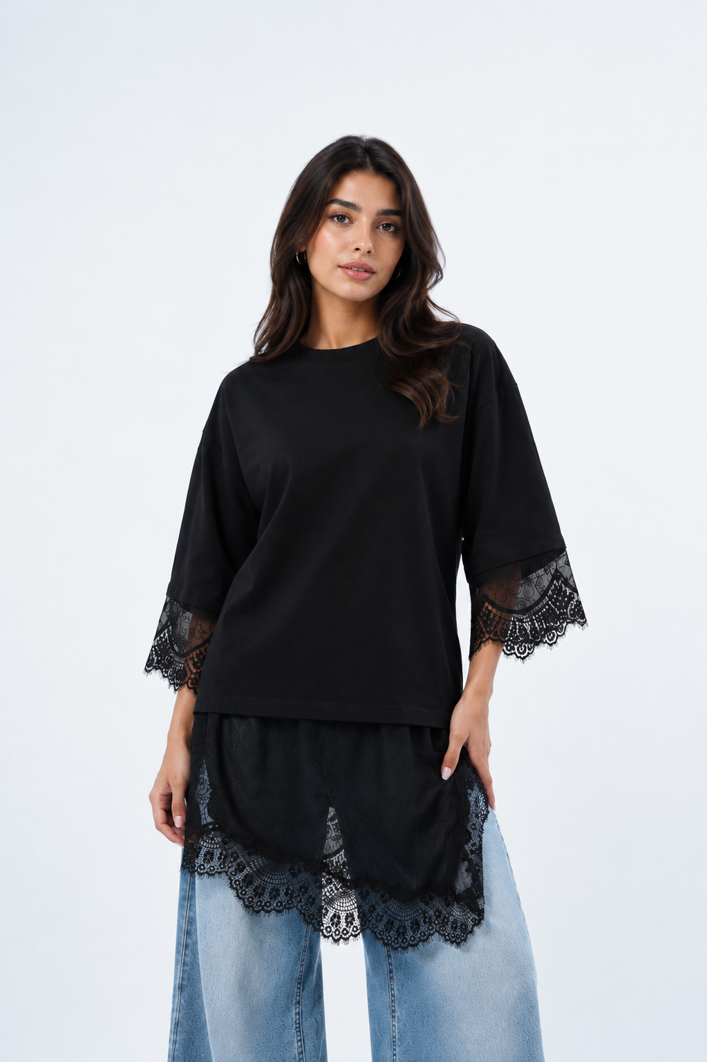 Long Sleeves Lace T-Shirt
