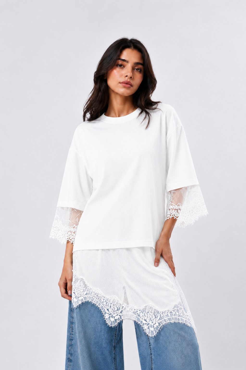 Long Sleeves Lace T-Shirt